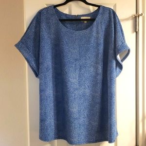 Blue and white blouse with cuffed sleeves. Perfect for business casual office.